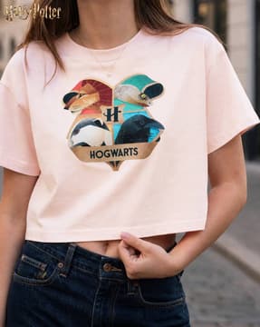 Shein Shein Women Short Sleeve Harry Potter Chest Print Crew Tshirt