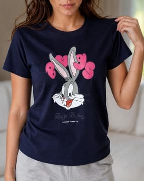Shein Shein Women Short Sleeve Bugs Bunny Chest Print Lounge Tshirt