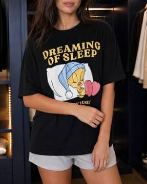Shein Shein Women Drop Shoulder Looney Tunes Chest Print Lounge Tshirt
