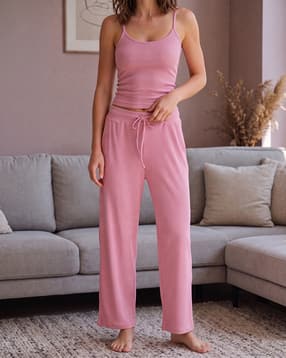 Shein Women Spaghetti Strap Ribbed Top & Pyjama With Hairband-picture-43