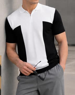 Shein Shein Men Short Sleeve Spread Collar Colour-Block Tshirt