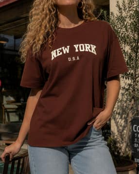 Shein Women Drop Shoulder Typographic Chest Print Crew Tshirt-picture-44