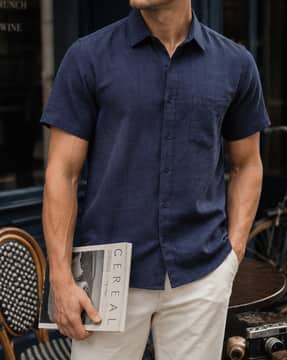 Shein Shein Men Spread Collar Short Sleeve Shirt With Pocket