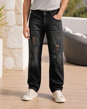 Shein Shein Men Ankle Length Mid Wash Distressed Jeans