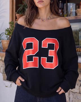 Shein Shein Women Drop Shoulder Numeric Chest Print Sweatshirt
