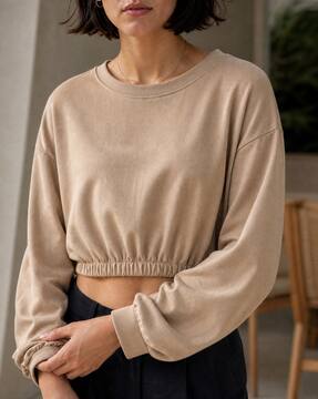Shein Shein Women Drop Shoulder Cropped Crew Sweatshirt