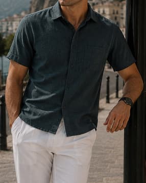 Shein Men Spread Collar Short Sleeve Shirt With Pocket-picture-27