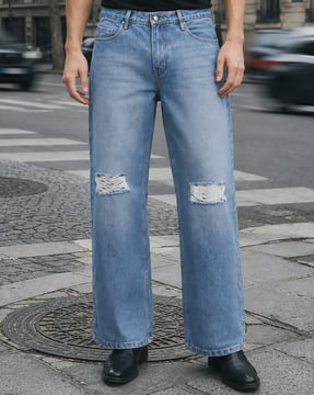 Shein Shein Men Street Full Length Knee Slit Mid Wash Jeans
