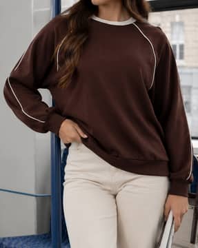Shein Shein Women Raglan Sleeve Contrast Piping Crew Sweatshirt