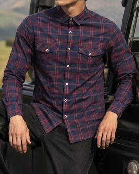 Shein Men Spread Collar Full Sleeve Checked Shirt With Pocket-picture-13