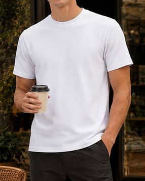Shein Men Medium Length Short Sleeve Textured Crew Tshirt-picture-36