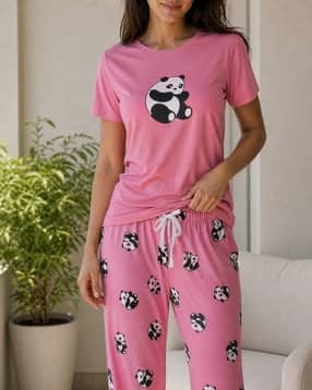 Shein Women Short Sleeve Graphic Print Tshirt & Pyjama Set-picture-22
