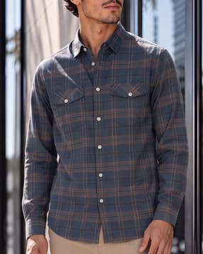 Shein Men Spread Collar Full Sleeve Checked Shirt With Pocket-picture-14