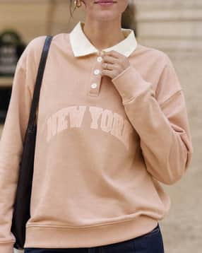 Shein Women Drop Shoulder Typographic Print Polo Sweatshirt-picture-14