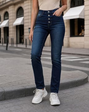 Shein Shein Women Ankle Length Fly With Button Closure Mid Wash Jeans