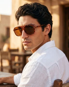 Shein Men Brown Tortoiseshell Pattern Aviator Sunglass With Pouch-picture-29