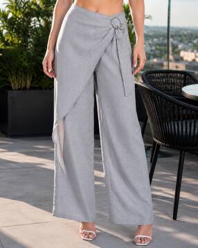 Shein Women Full Length Semi Elasticated Waist Mock Wrap Pant-picture-38