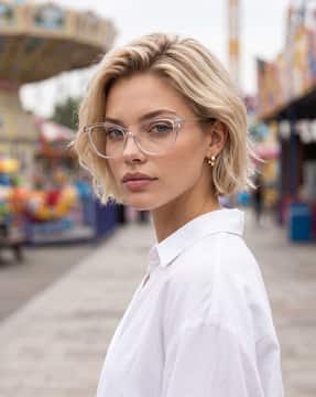Shein Shein Women White Cat-Eye Transparent Sunglass With Pouch