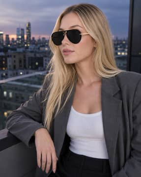 Shein Shein Women Black Aviator Tinted Sunglass With Pouch