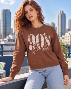Shein Shein Women Full Sleeve Numeric Chest Print Crew Sweatshirt
