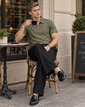 Shein Shein Men Medium Length Short Sleeve Zip Closure Polo Tshirt