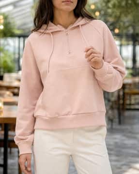 Shein Shein Women Raglan Sleeve Half Zip Hoodie With Pocket