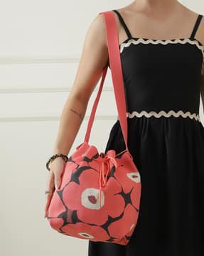 Shein Shein Women Drawstring Closure Floral Print Bucket Bag