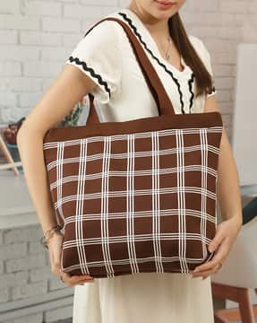 Shein Shein Women Zip Closure Checked Tote Bag