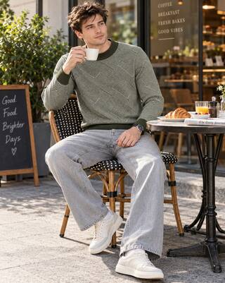 Shein Shein Men Elegant Full Sleeve Self Designed Crew Neck Pullover