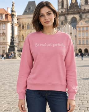 Shein Shein Women Drop Shoulder Typographic Chest Print Crew Sweatshirt