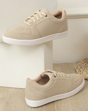 Shein Shein Women Round Toe Perforated Detail Lace Up Court Sneakers