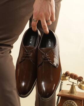Shein Men Almond Toe Textured Panelled Derby Shoes-picture-4