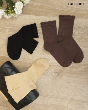 Shein Women Combo Of 3 Scalloped Hem Everyday Socks-picture-22