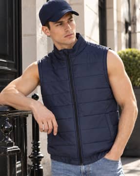Shein Shein Men High Neck Sleeveless Front Zip Puffer Jacket