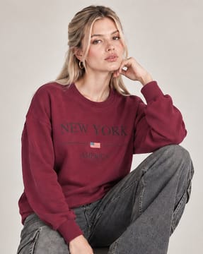 Shein Shein Women Drop Shoulder Typographic Chest Print Crew Sweatshirt