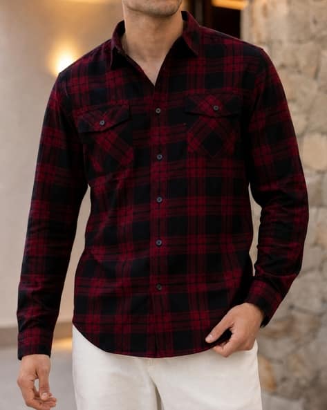 Shein Men Spread Collar Full Sleeve Checked Shirt - Image 1