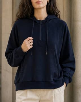 Shein Women Raglan Sleeve Half Zip Hoodie With Pocket-picture-15