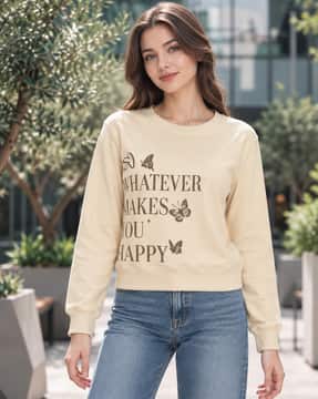 Shein Shein Women Typographic Placement Print Crew Sweatshirt
