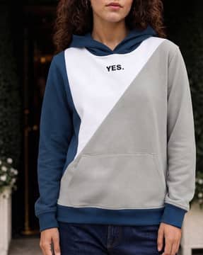 Shein Shein Women Typographic Chest Print Colour Block Hoodie