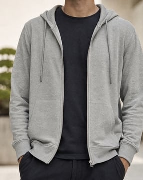 Shein Shein Men Medium Length Full Sleeve Zip Up Hoodie