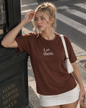 Shein Women Drop Shoulder Typographic Chest Print Crew Tshirt-picture-28