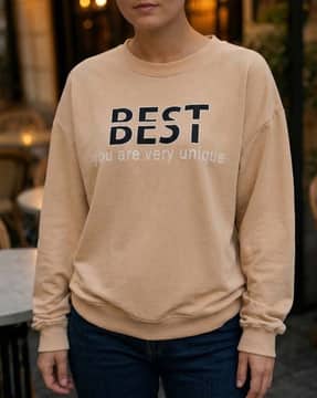 Shein Shein Women Drop Shoulder Typographic Chest Print Crew Sweatshirt